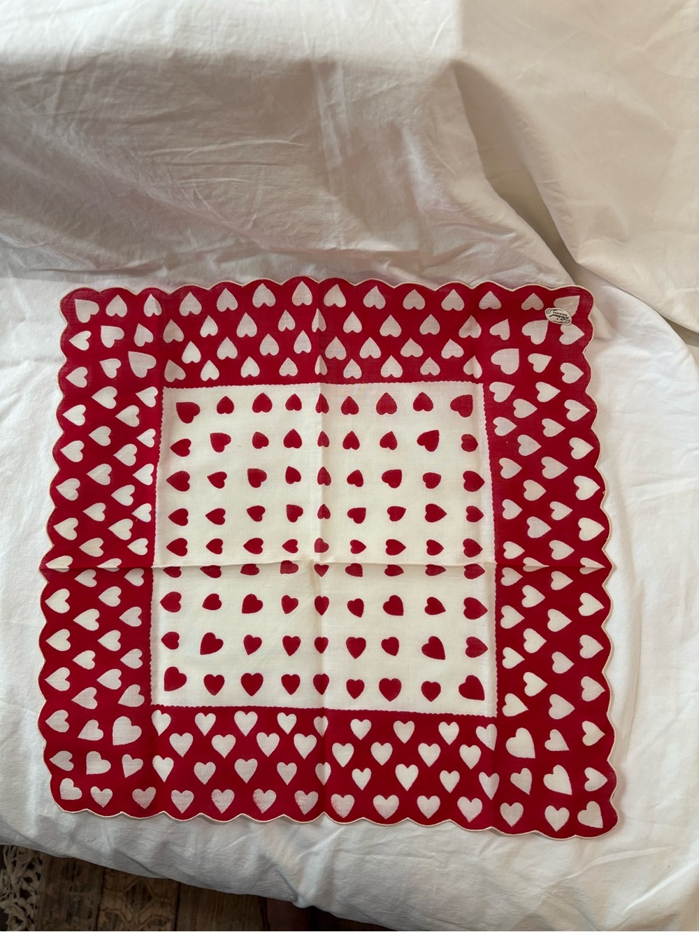 Vintage Burmel Red and White Heart Handkerchief